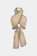 "Contrast Binding Crossed Tie-Up Backless Tank Top"