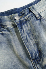 "Camo Print Denim Patchwork Button Pocket Jeans"
