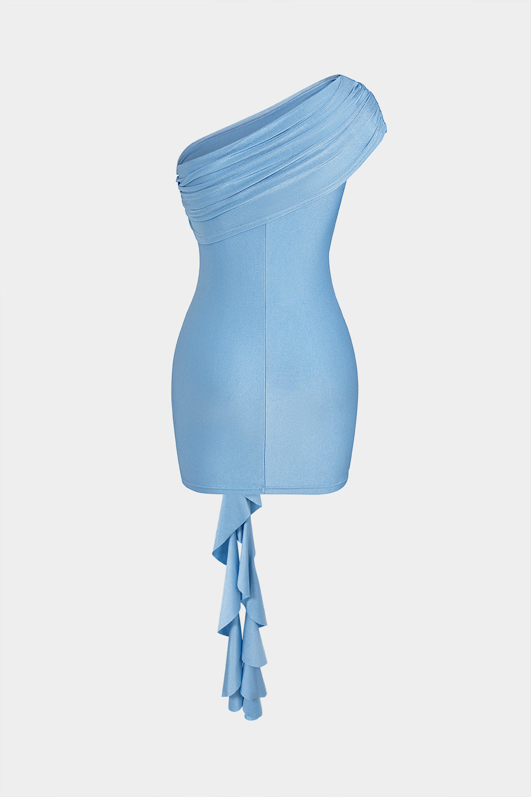 "3D Flower Decor Ruffle Ruched One Shoulder Asymmetrical Mini Dress"