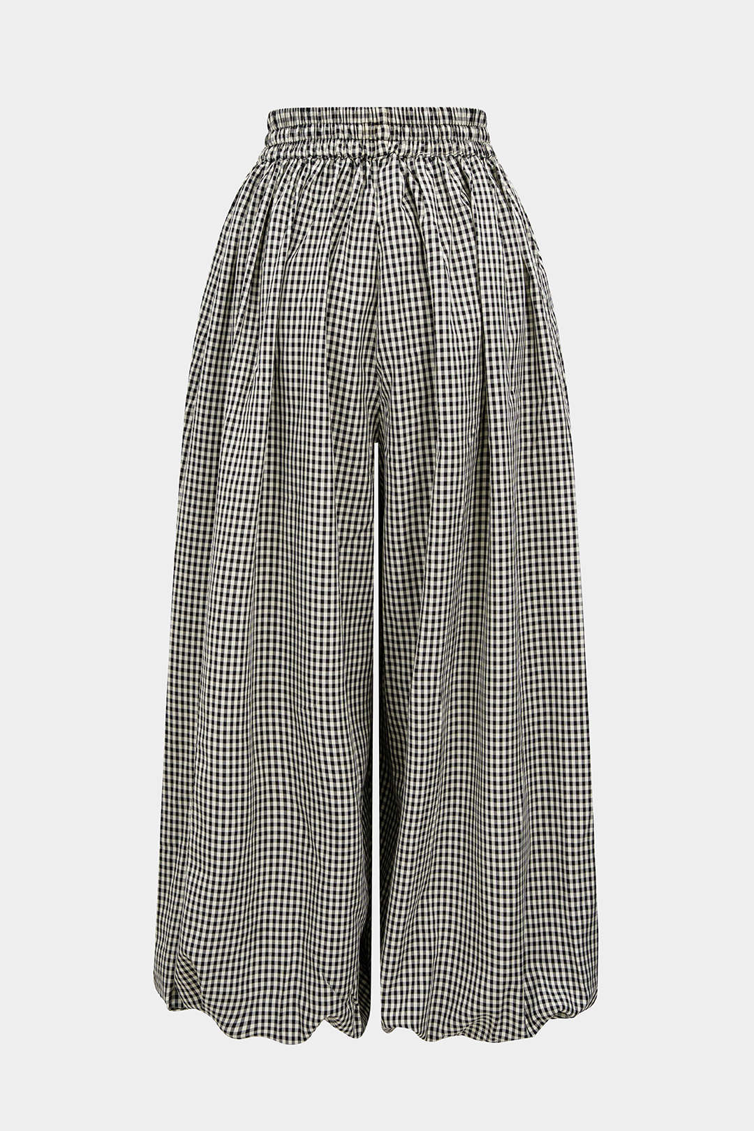 "Checkered Print Tie-Up Lantern Trousers"