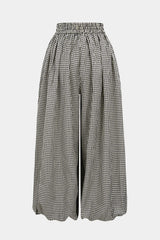 "Checkered Print Tie-Up Lantern Trousers"