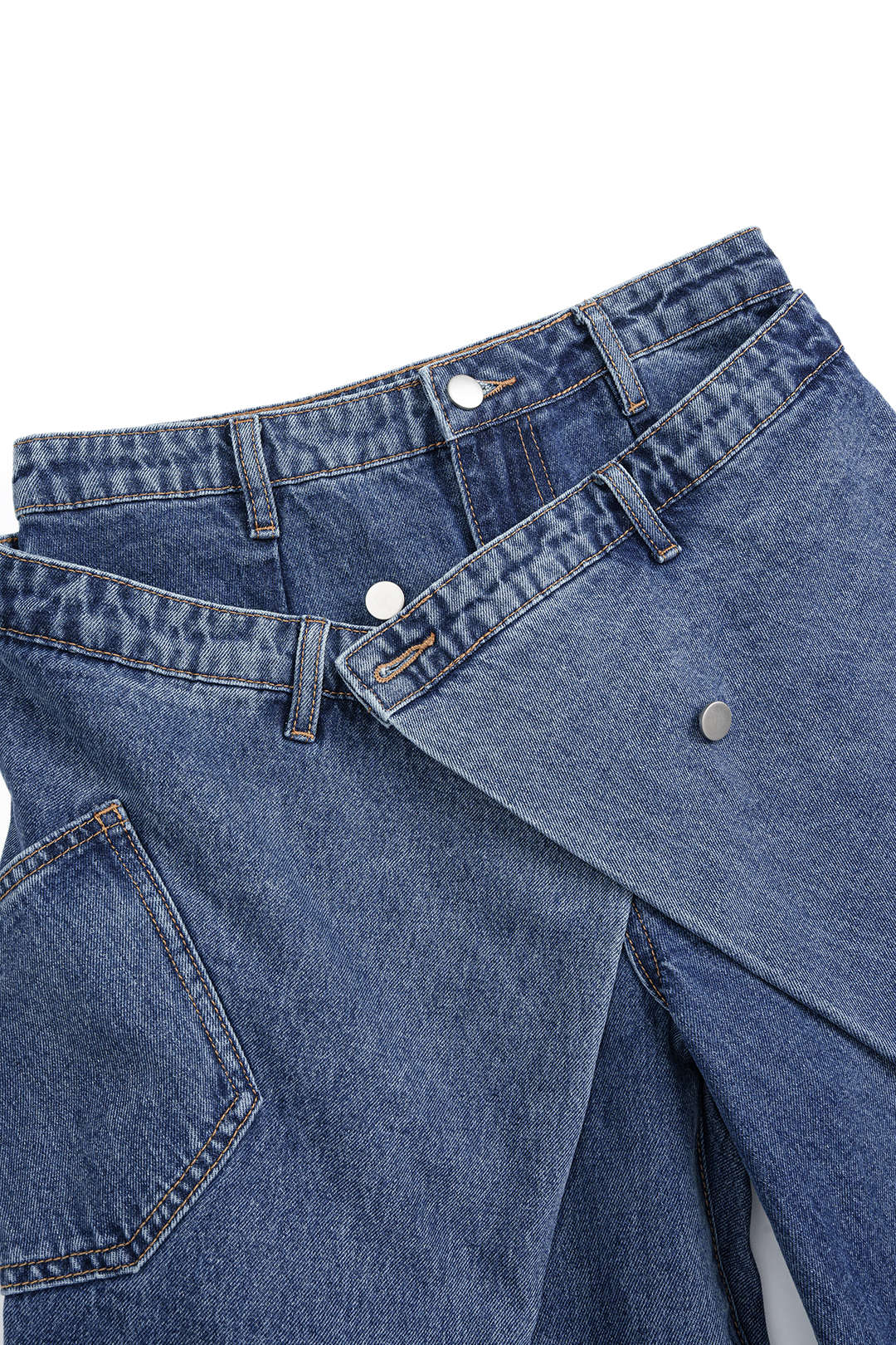 "Denim Asymmetric Button Jeans"
