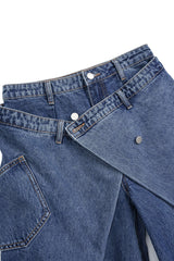 "Denim Asymmetric Button Jeans"
