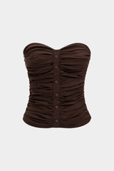 "Button Ruched Tube Top"