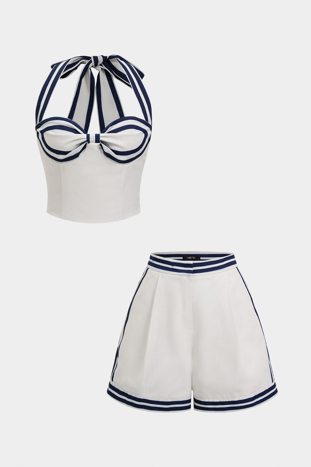 "Contrast Trim Halter Neck Knotted Tank Top And Wide Leg Shorts Set"