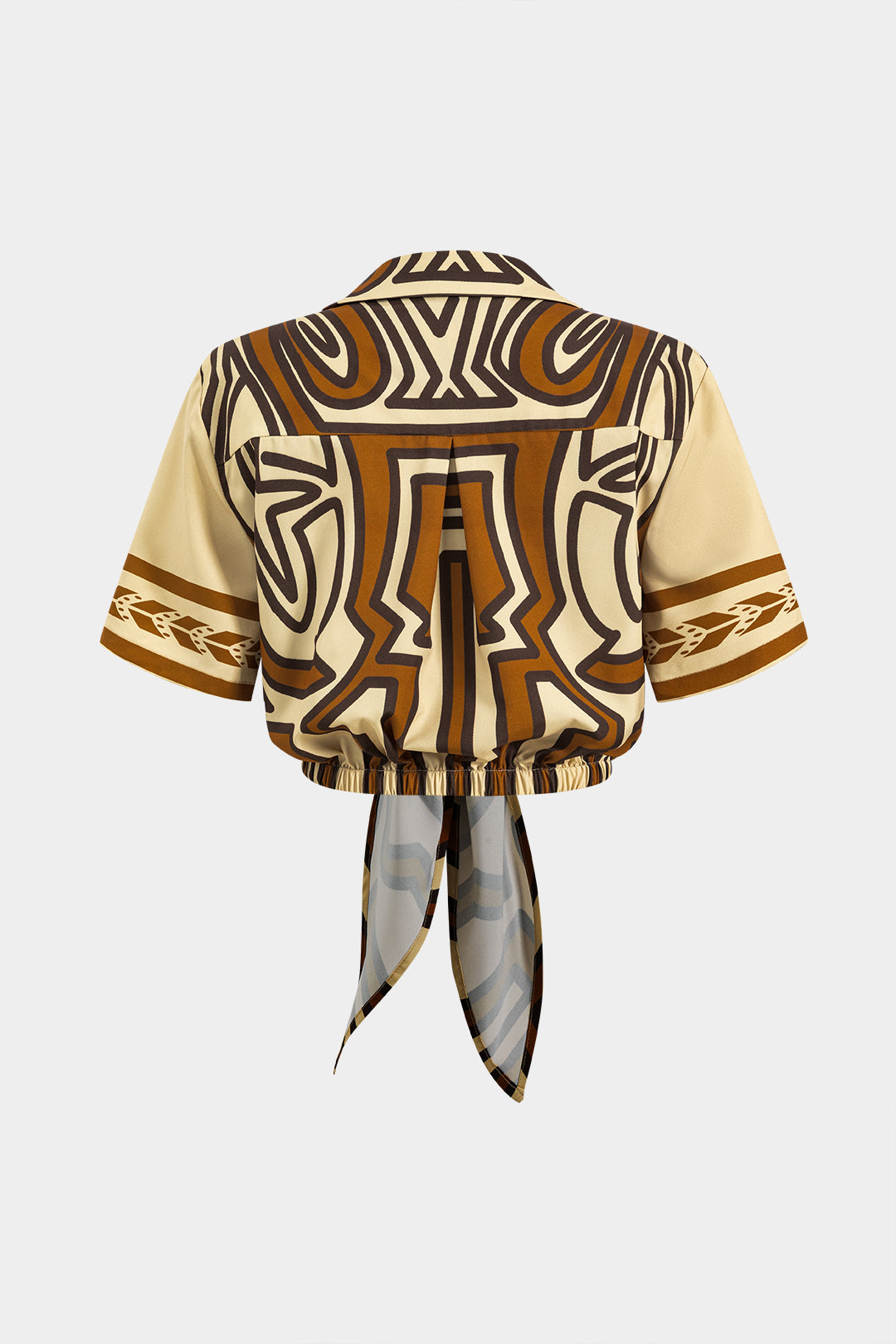 "Bohemian Print Tie Front Short-Sleeve Shirt"