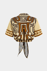 "Bohemian Print Tie Front Short-Sleeve Shirt"