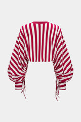 "Contrast Stripes Print Tie-Up Long Sleeve Sweatshirt"