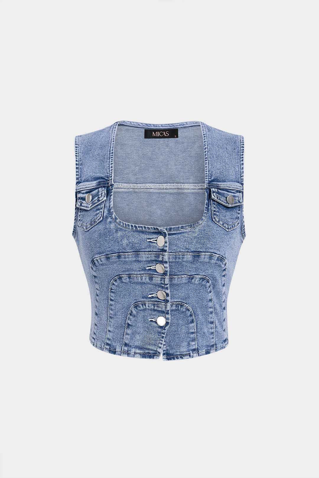 "Denim Button Cropped Vest"