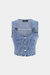 "Denim Button Cropped Vest"