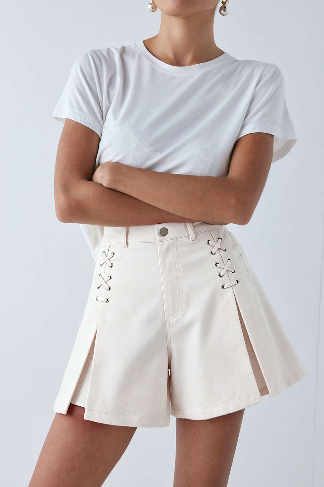 "Crossed Strappy High Waist Wide Leg Shorts"