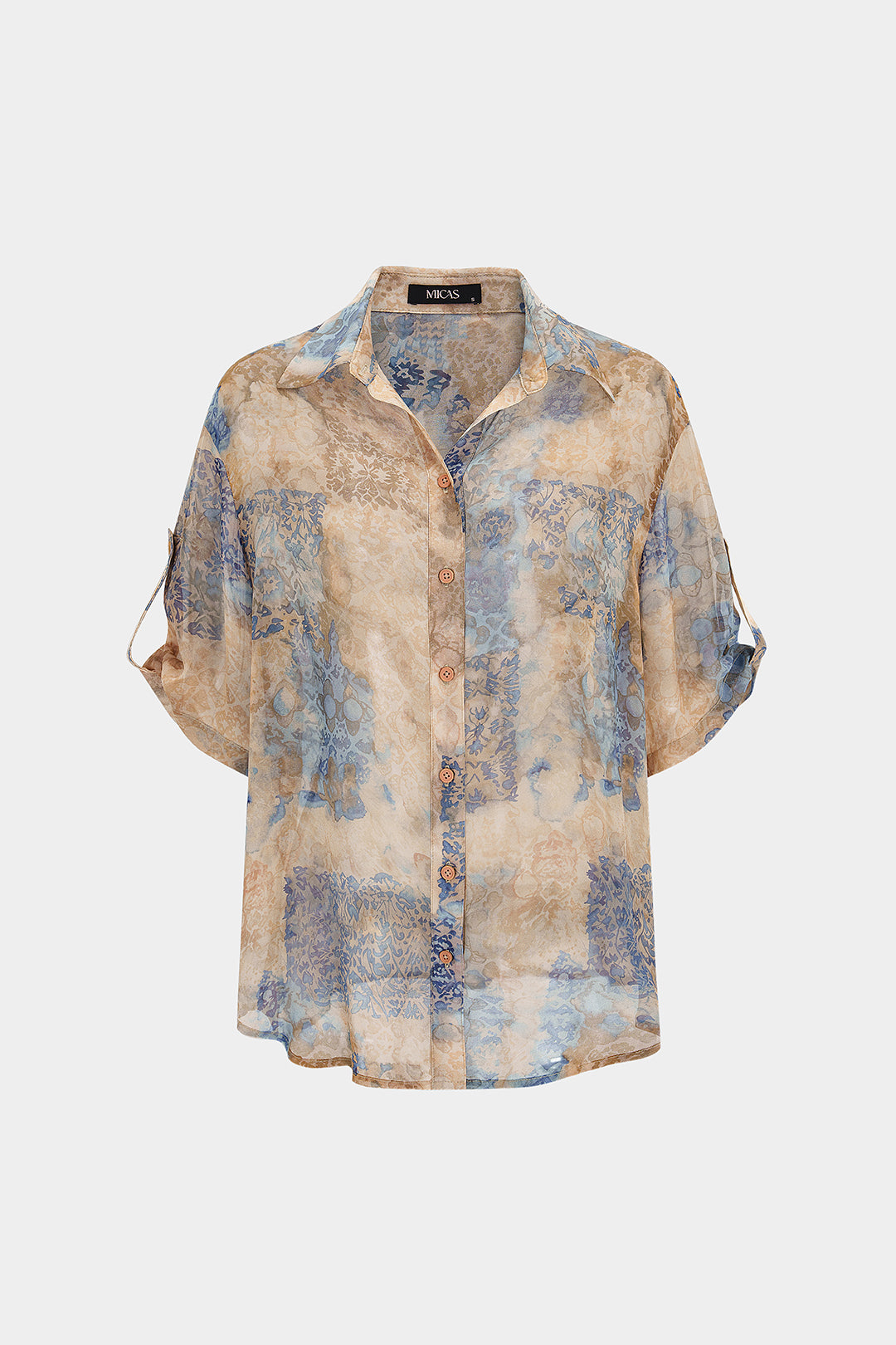 "Abstract Ombre Print Chiffon Short Sleeve Shirt"