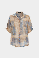 "Abstract Ombre Print Chiffon Short Sleeve Shirt"