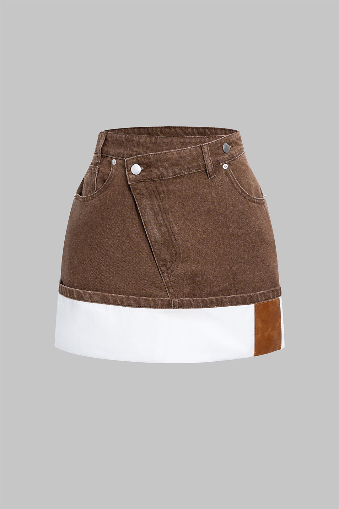 "Denim Asymmetrical Patchwork Zipper Skirt"