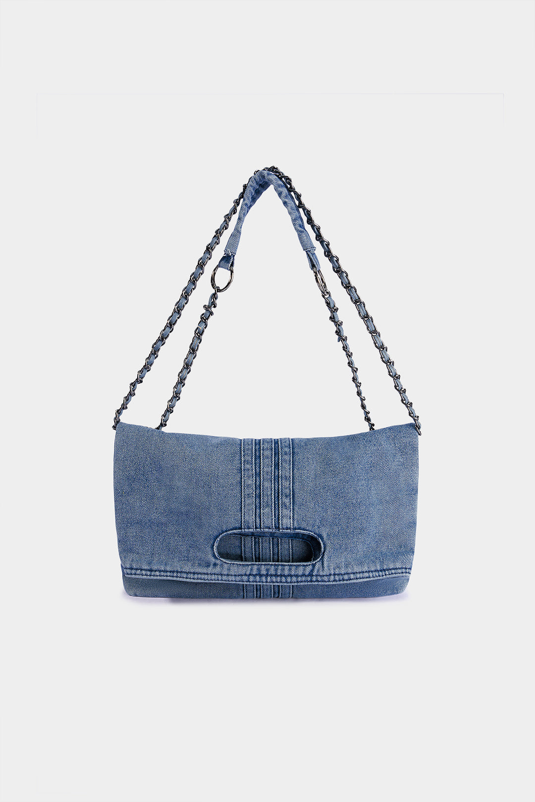 "Denim Metallic Chain Cross-body Bag"