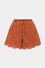 "Cut Out Tie-Up Scalloped Hem Shorts"