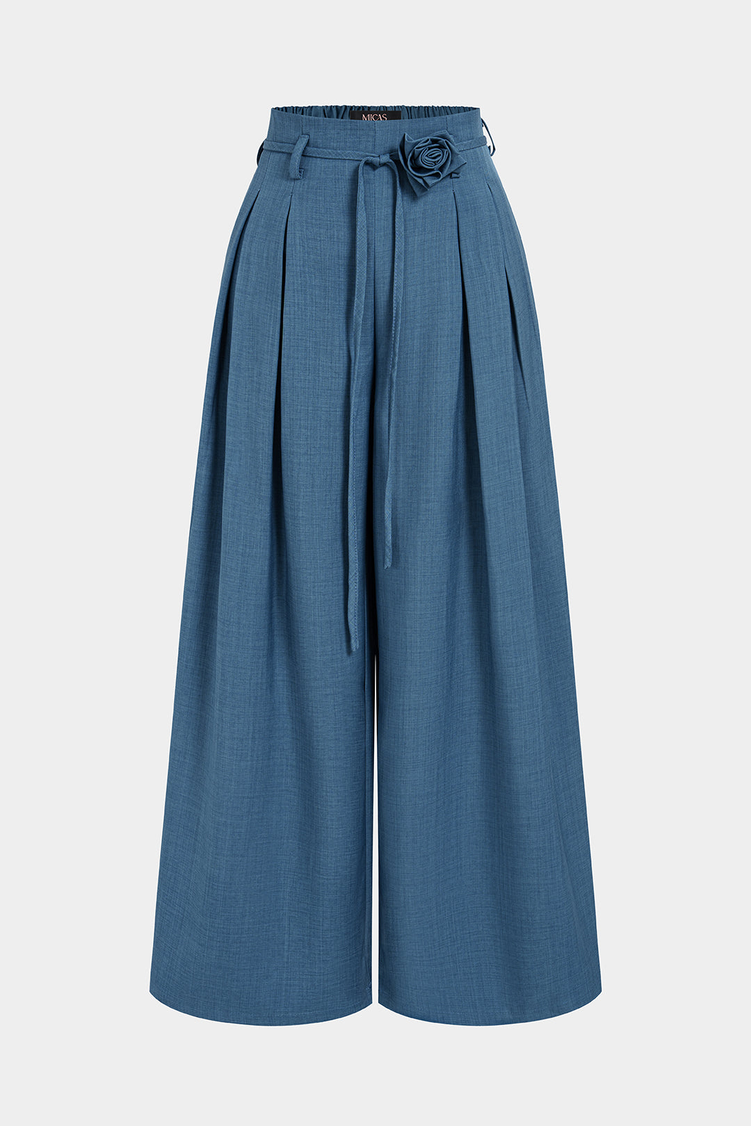 "3D Flower Tie-Up High Waist Wide Leg Pants"