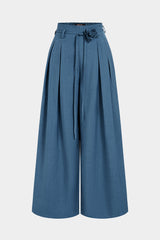 "3D Flower Tie-Up High Waist Wide Leg Pants"