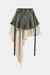 "Denim High Waist Patchwork Skirt"