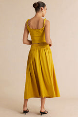 "Asymmetrical Ruched Twist Knot Cami Top And Ruched Skirt Set"