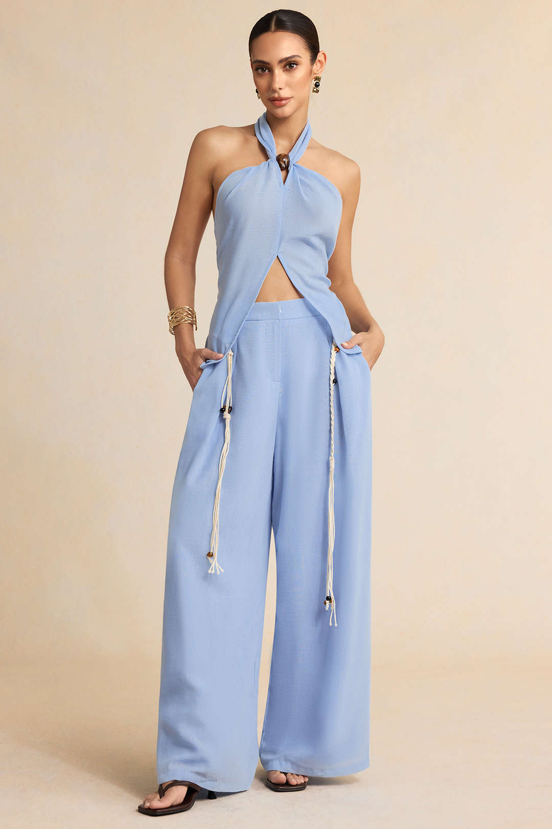 "Belted Tassel WIde Leg Pants"