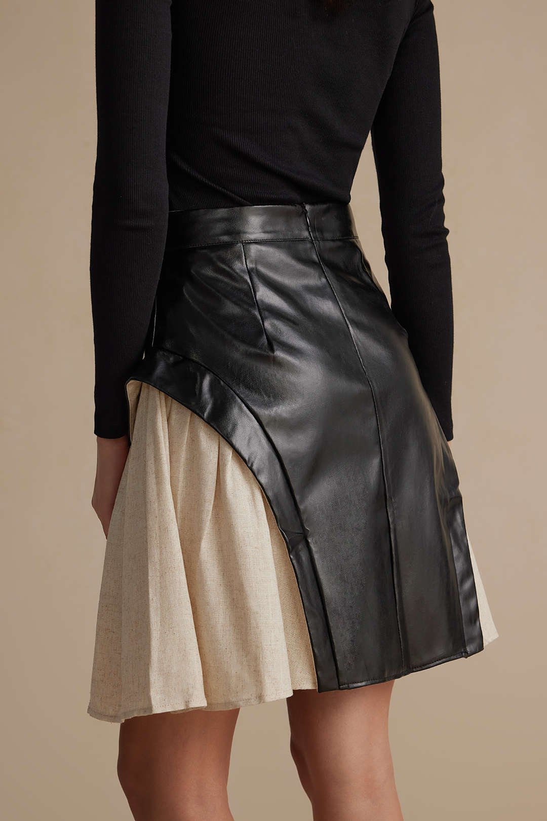 "Color Block Patchwork Ruched Zipper Skirt"