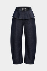 "Denim Belted Shirred Jeans"