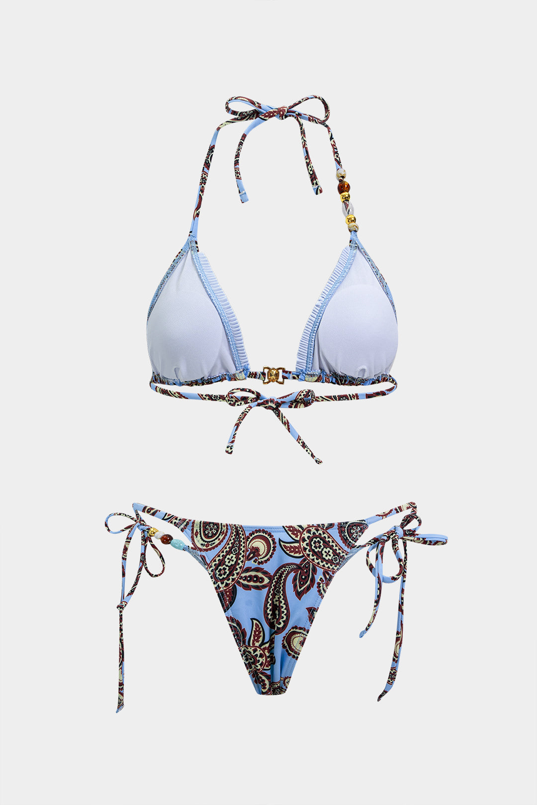 "Bohemian Print Backless Tie-Up Bikini Set"