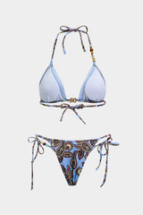 "Bohemian Print Backless Tie-Up Bikini Set"