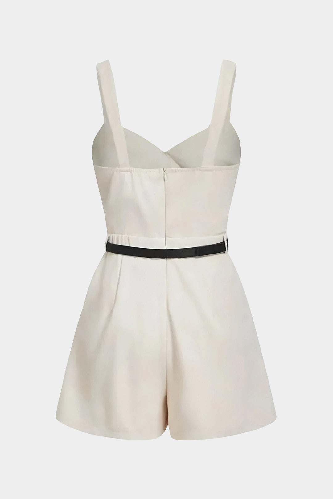 "Crossed Ruched Belted Sleeveless Romper"