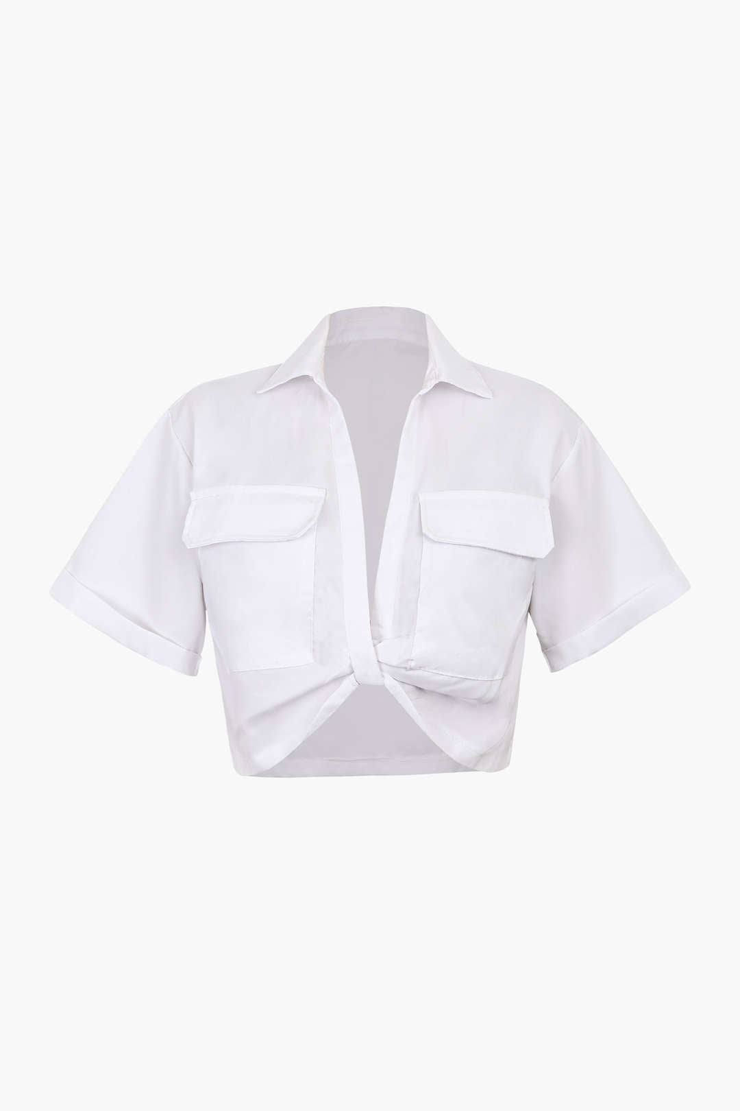 "Basic Flap Pocket Twist Hem Shirt"