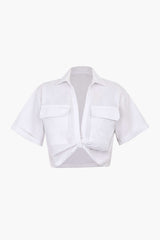 "Basic Flap Pocket Twist Hem Shirt"