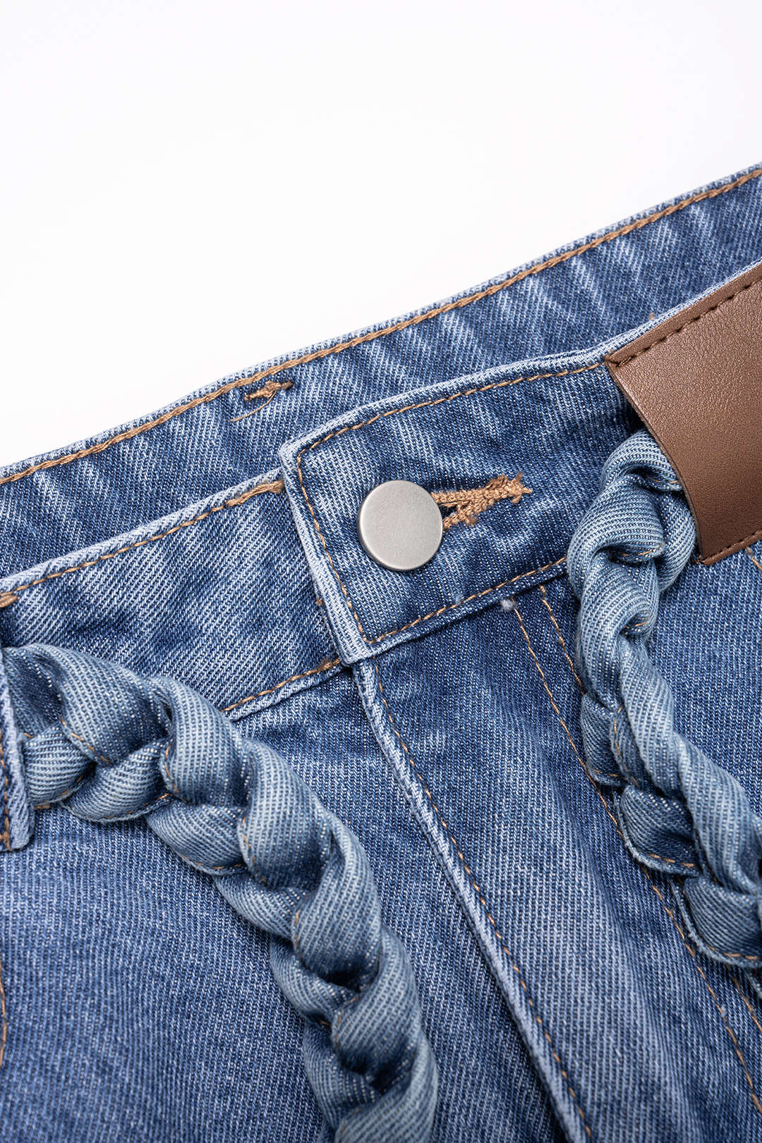 "Denim Belted Pocket Wide Leg Jeans"