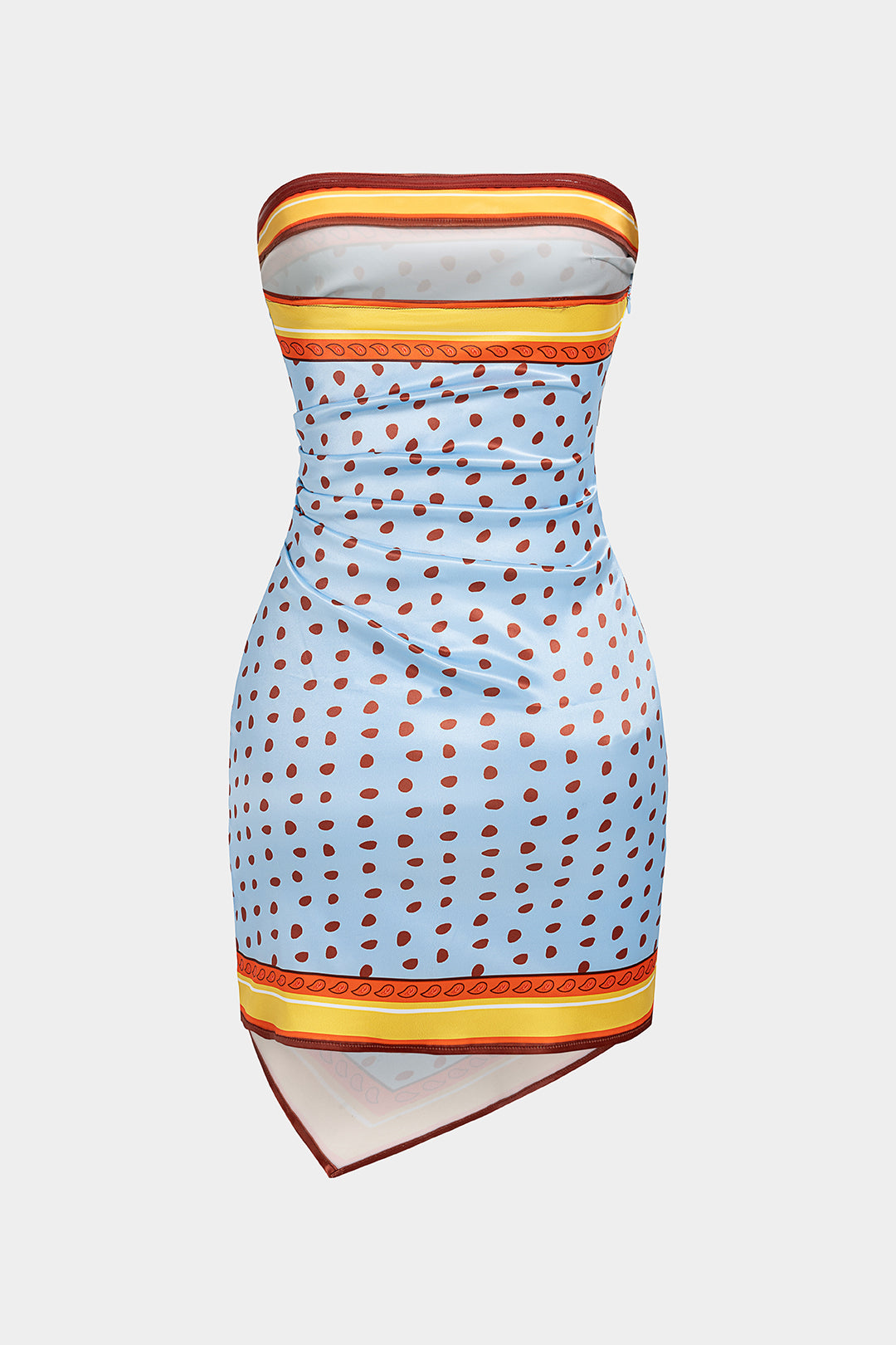 "Contrast Polka Dots Print Satin Strapless Sleeveless Mini Dress"