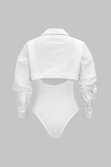 "Button Detail Cut Out Long Sleeve Bodysuit"