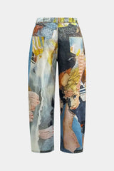 "Abstract Print Button Wide Leg Trousers"