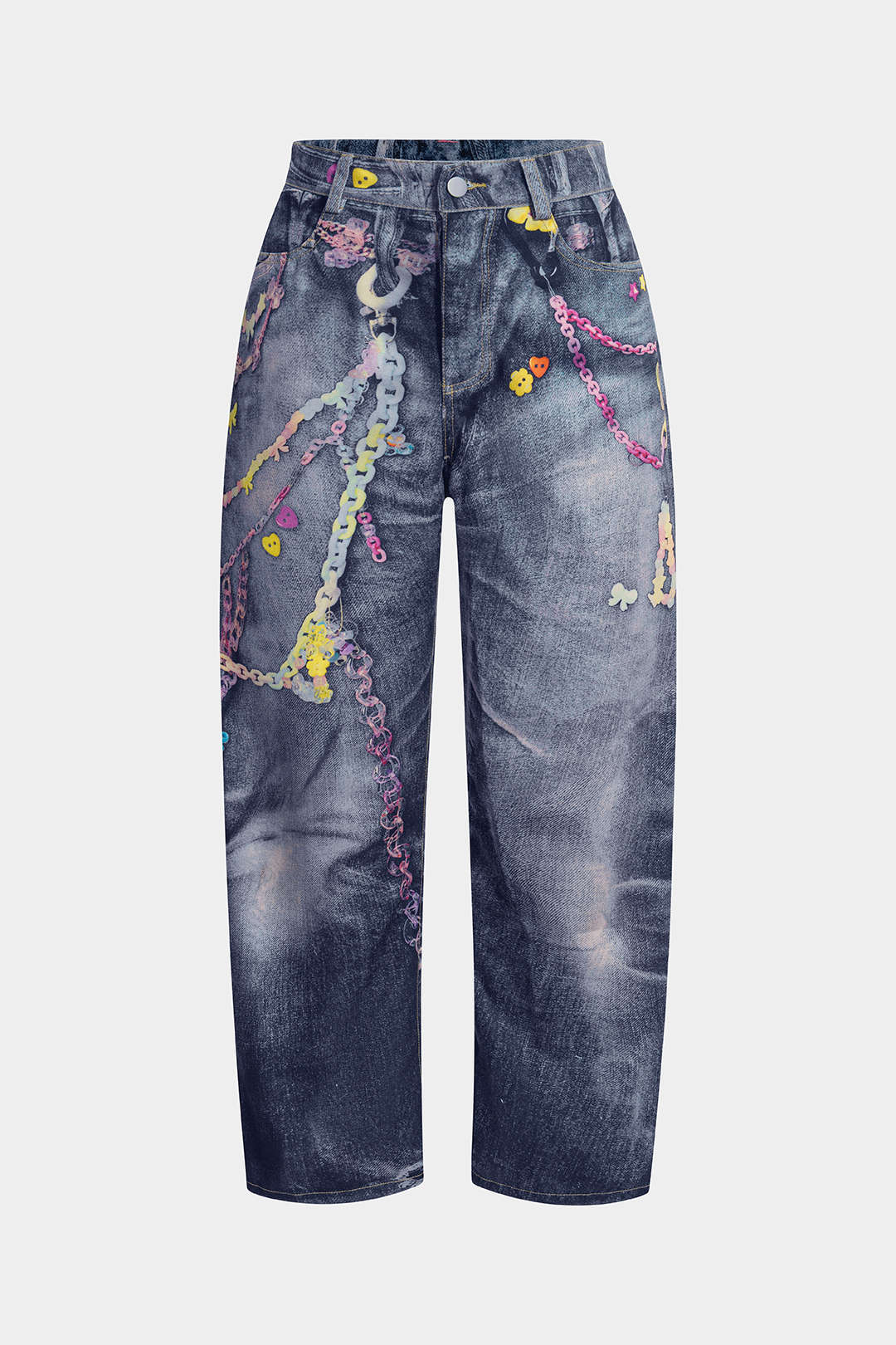 "Abstract Print Button Wide Leg Trousers"