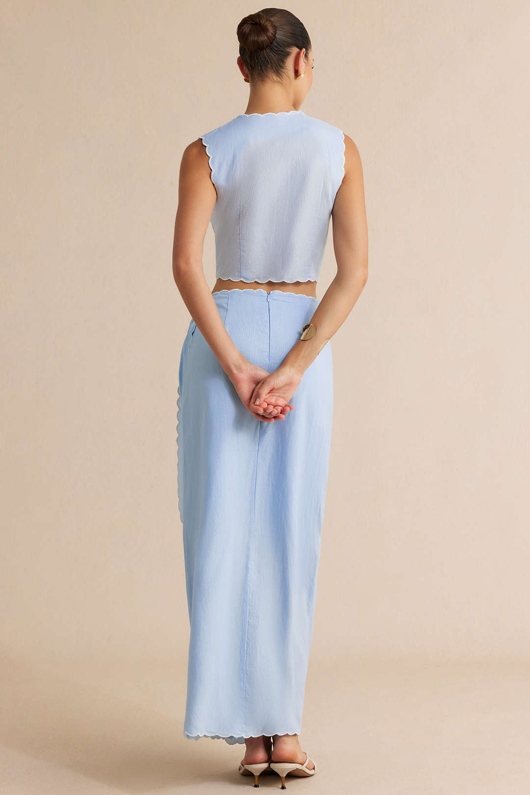 "Contrast Whipstitching Linen Button Tank Top"
