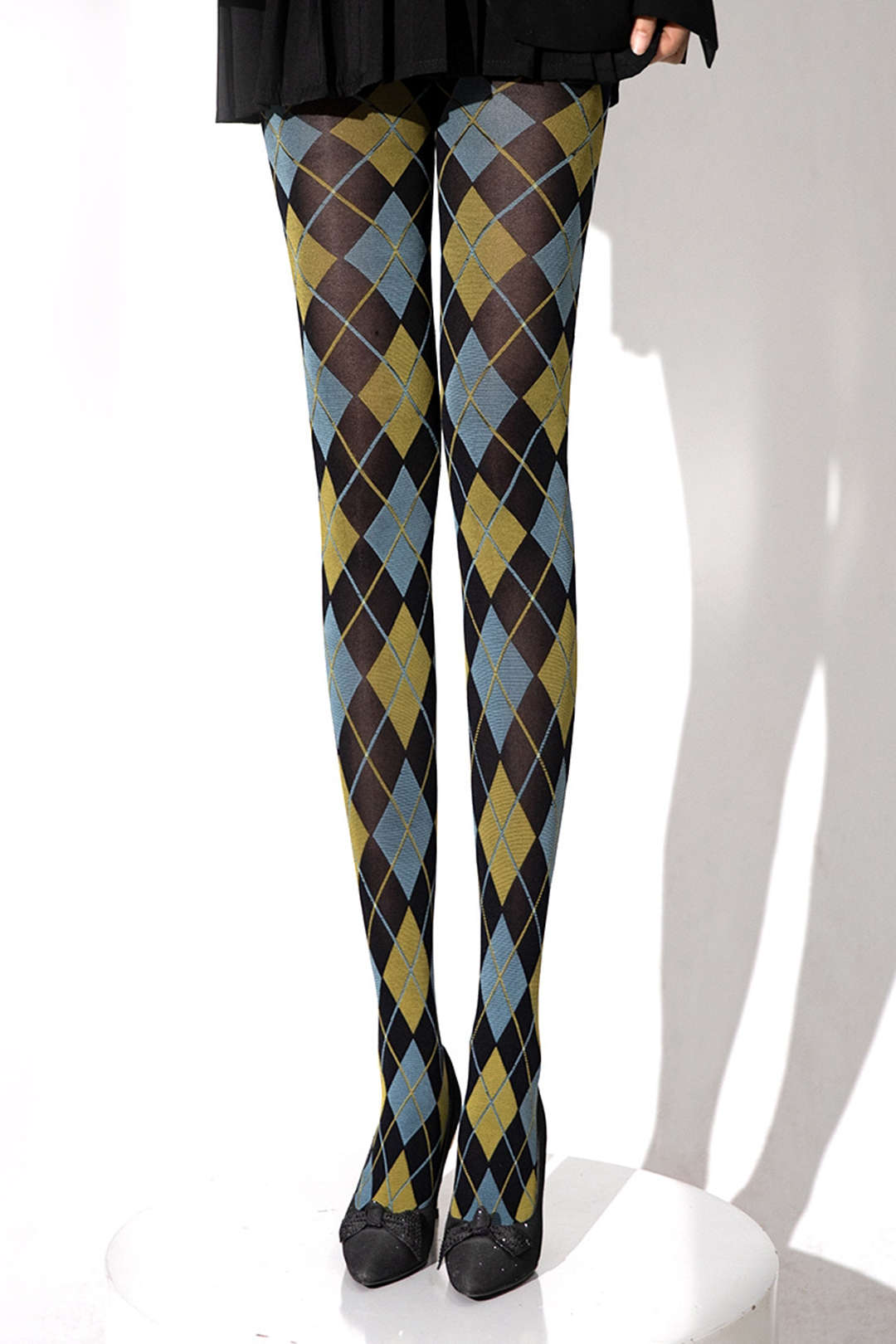 "Contrast Argyle Print Tights"