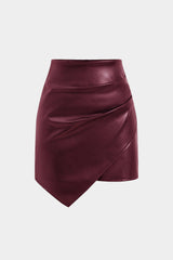 "Asymmetrical Faux Leather Ruched Skirt"