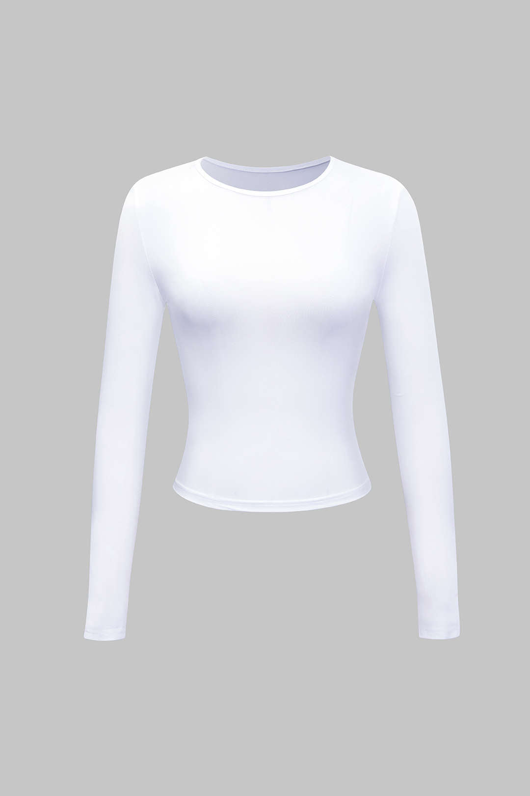 "Basic Solid Round Neck Long Sleeve Top"