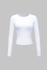 "Basic Solid Round Neck Long Sleeve Top"
