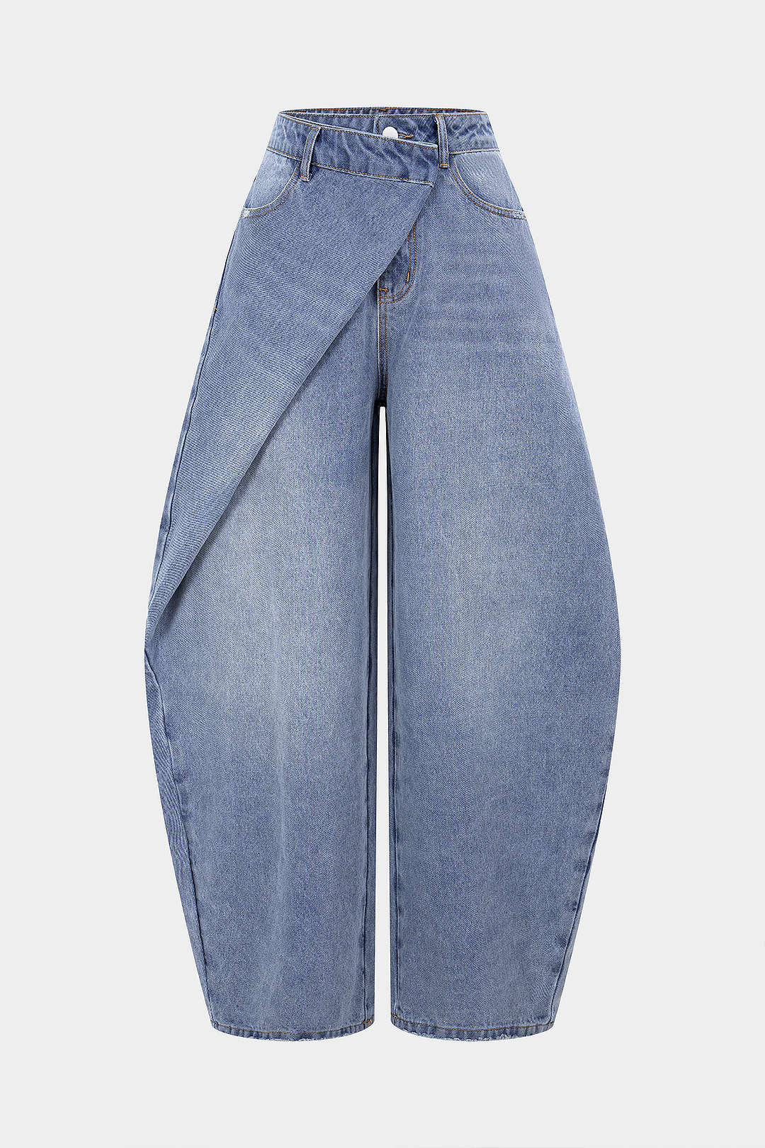 "Denim Asymmetrical Barrel Jeans"