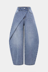 "Denim Asymmetrical Barrel Jeans"