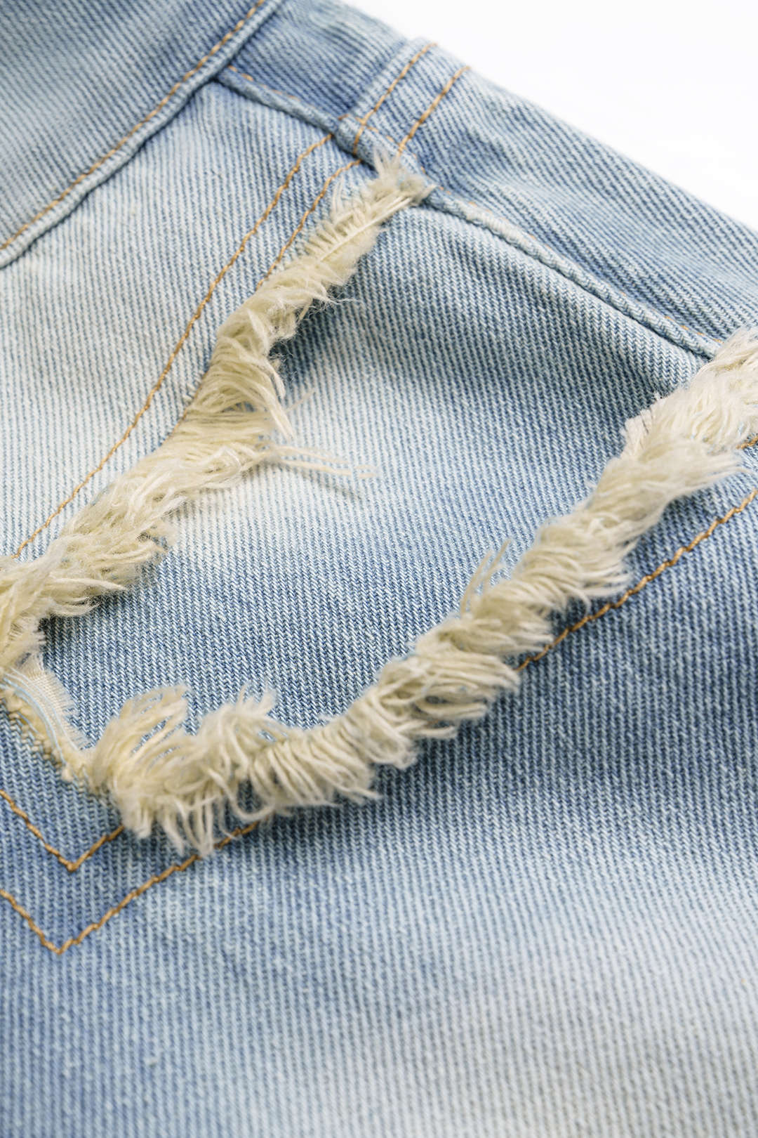 "Denim Contrast Frayed Button Shorts"