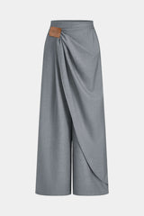 "Asymmetrical Ruched Wide Leg Pants"