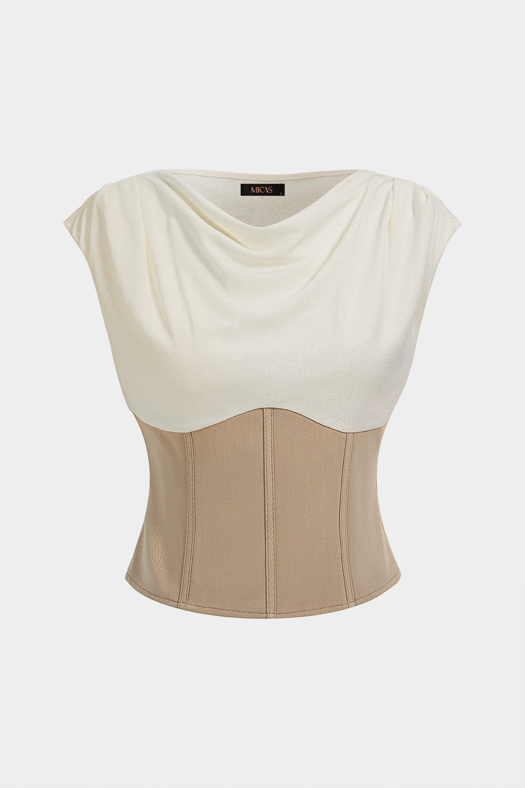 "Contrast Draped Cowl Neck Corset Tank Top"