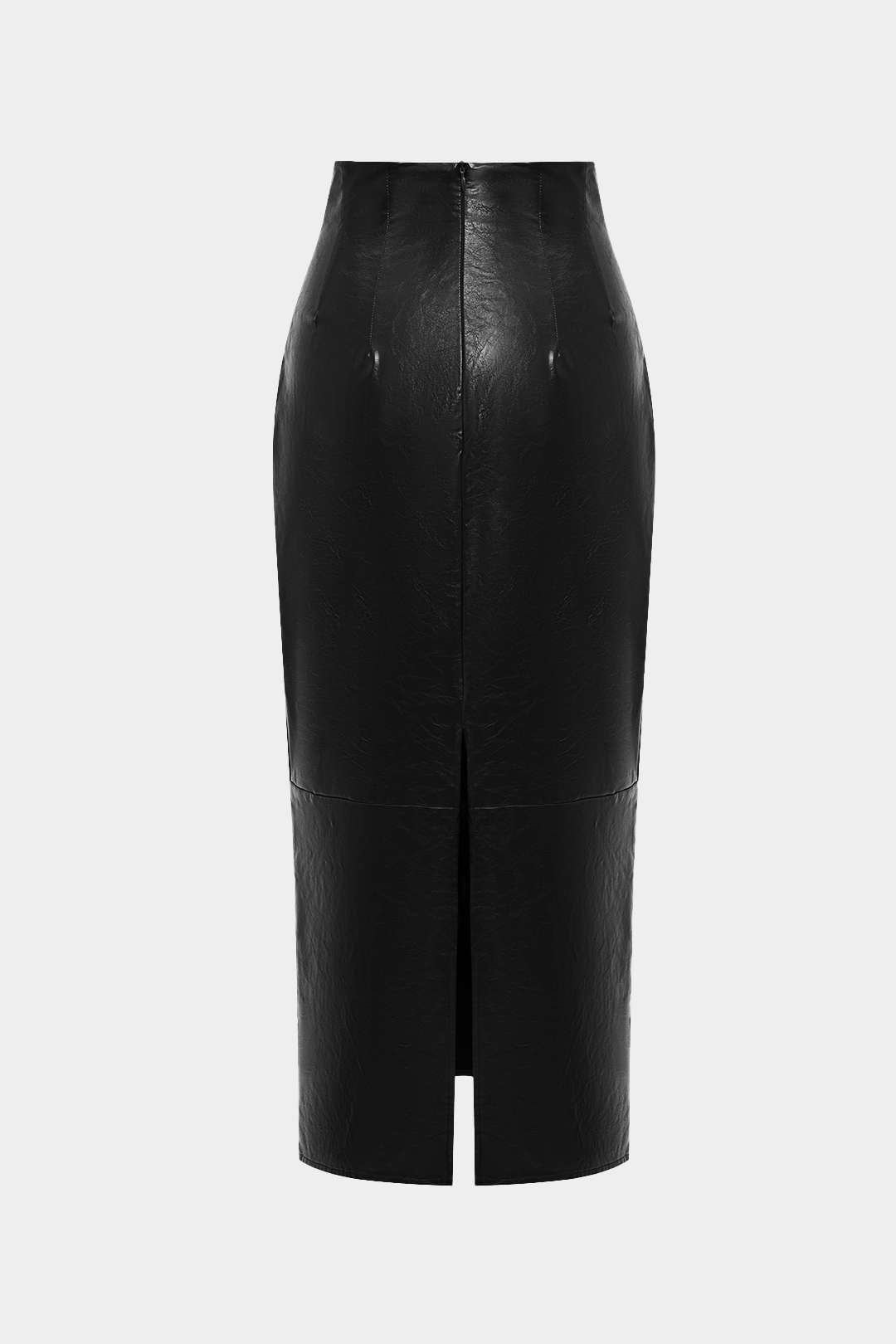 "Basic Solid Faux Leather Midi Skirt"