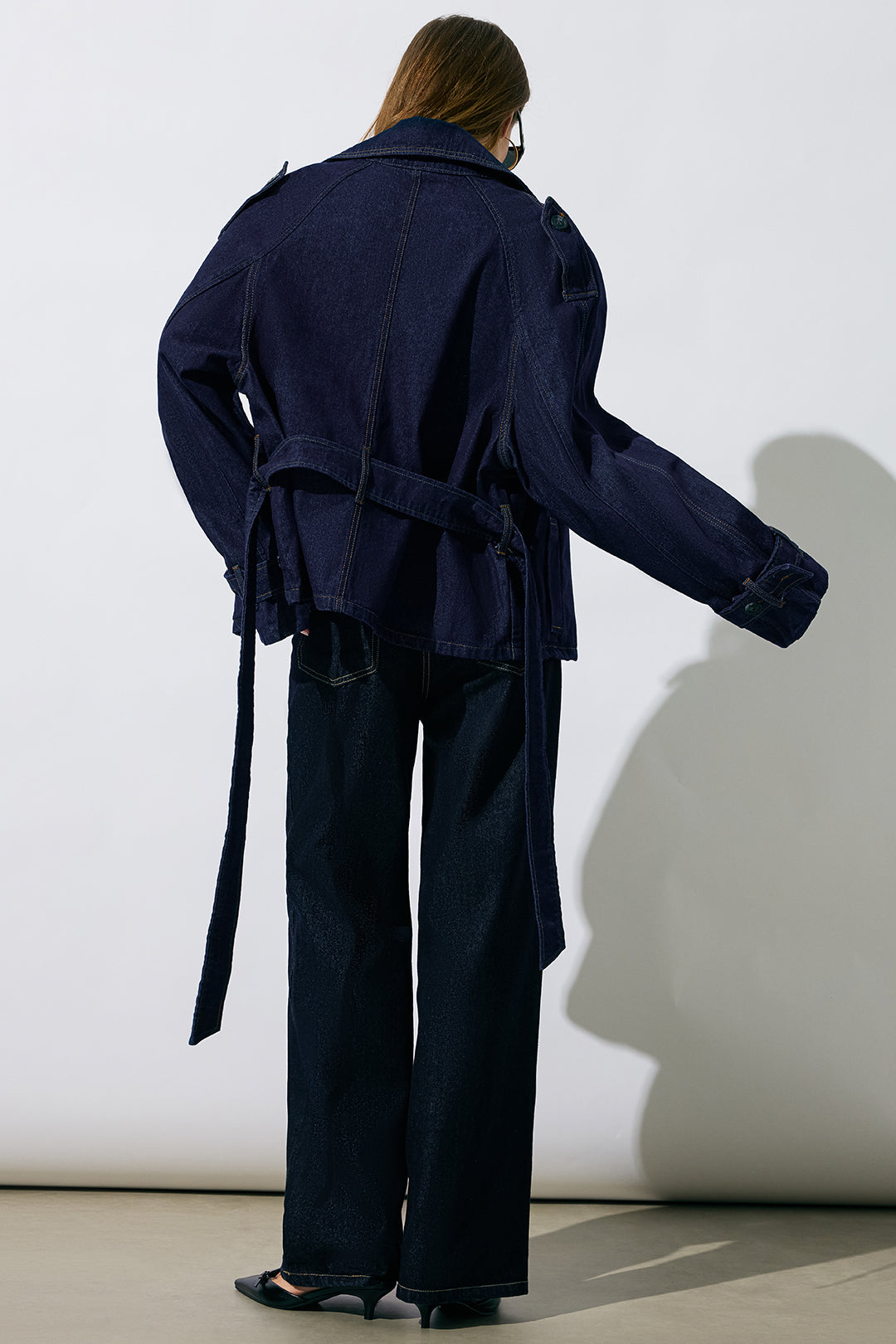 "Denim Belted Asymmetrical Outerwear"