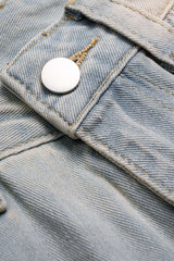 "Denim Asymmetrical Frayed Seamdetail High Waist Shorts"